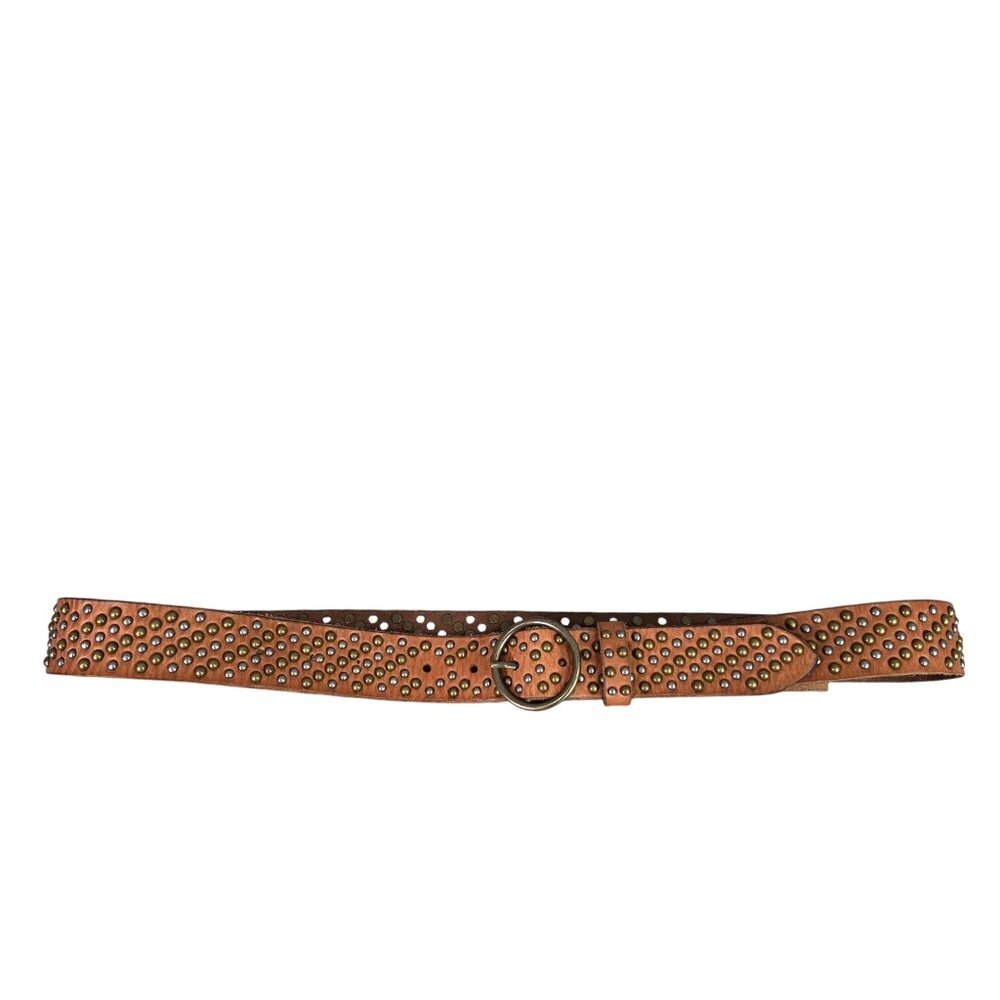 Womens Cleo + Wolf Studded Leather Belt With Brass & Silver Accents Size XL 50"